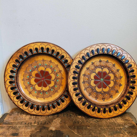 2 Vintage Wooden Plates