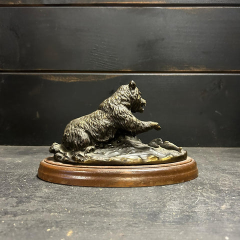Vintage Grizzly Bear Salmon Fishing Bronzed Figurine