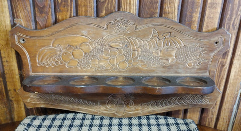 Unique Cornucopia Carved Wooden Wall Shelf Spice Rack/Candle Holder