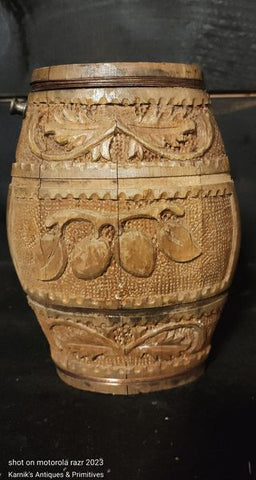 Antique Hand Carved Wooden Flask