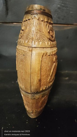 Antique Hand Carved Wooden Flask