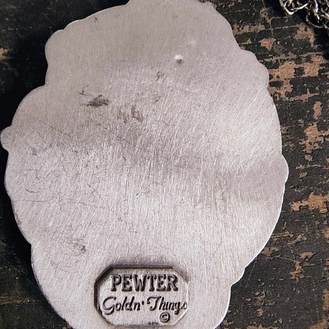 Vintage Pewter Cameo Pendant On Chain