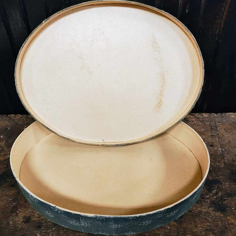 Antique Oval Heavy Cardboard Boxes With Old Fabric