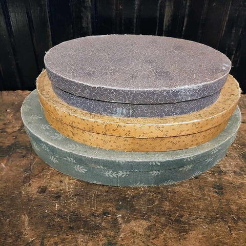 Antique Oval Heavy Cardboard Boxes With Old Fabric