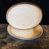 Antique Oval Heavy Cardboard Boxes With Old Fabric