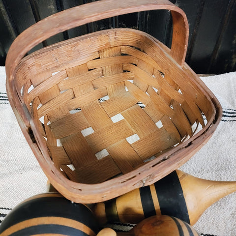Vintage Basket & Wooden Spinning Tops