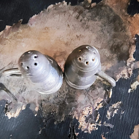Antique CS Company Pewter Salt And Pepper Shakers With Base