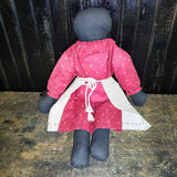 Vintage 17" Black Folk Art Stuffed Doll with Painted Face and Removable Apron
