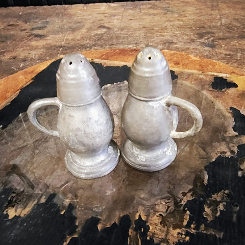 Antique CS Company Pewter Salt And Pepper Shakers With Base