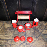 Red Enamelware Miniature Dollhouse Set Of 8