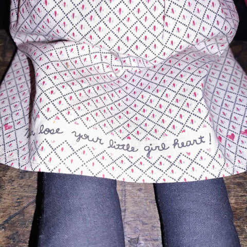 Vintage 17" Black Folk Art Stuffed Doll with Painted Face and Removable Apron