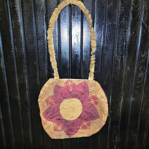 Primitive Handmade (Not By Me) Flower Bag Made To Hang On The Wall