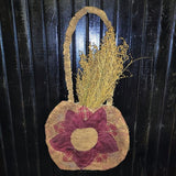 Primitive Handmade (Not By Me) Flower Bag Made To Hang On The Wall