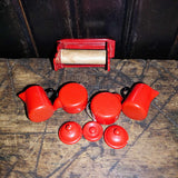 Red Enamelware Miniature Dollhouse Set Of 8