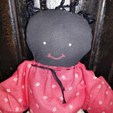 Vintage 17" Black Folk Art Stuffed Doll with Painted Face and Removable Apron
