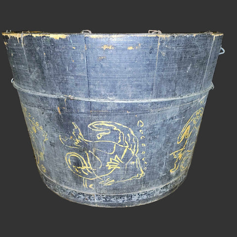 Vintage Bucket With Folk Art Drawing