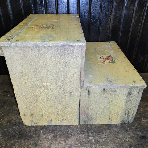Early 20th Cent Painted Wooden Step Stool w/ Decals