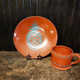 Redware pineapple plate with mug