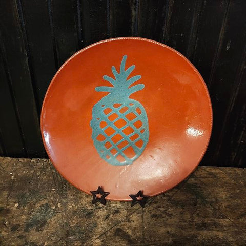 Redware pineapple plate with mug