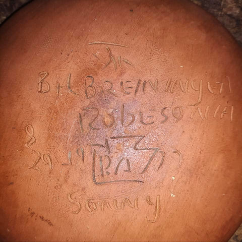 Pair Redware Pennsylvania Decorated Plates ,With Slip Decorated Redware Mug