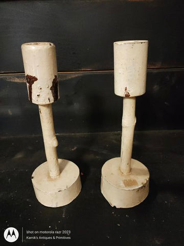 Antique Handmade Wooden Candle Holders