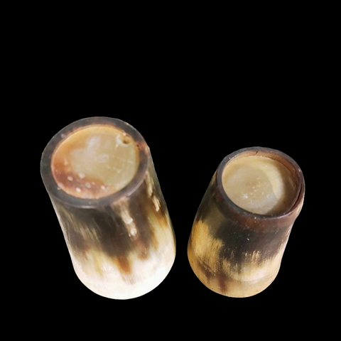 2 Antique 19th Century Natural Horn Shot Glasses Cups