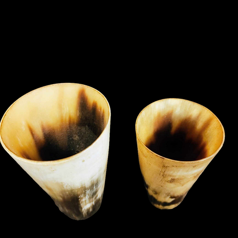 2 Antique 19th Century Natural Horn Shot Glasses Cups
