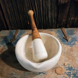 Vintage Mortar & Pestle Ceramic & Wood Pharmacy Apothecary