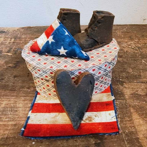 Handmade Primitive Oval Box With Primitive Cloth On It