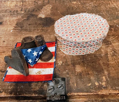 Handmade Primitive Oval Box With Primitive Cloth On It