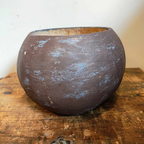 Primitive Gourd Painted Brown And Blue