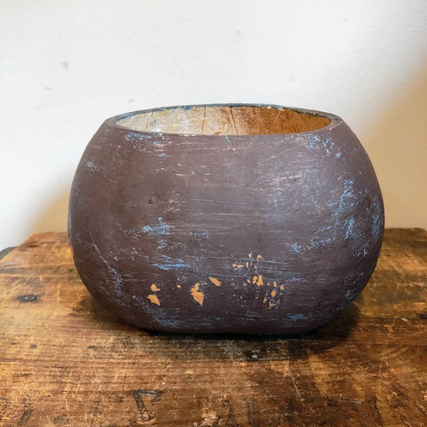 Primitive Gourd Painted Brown And Blue