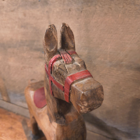 Primitive Hand Carved Wooden Rocking Horse Figural Folk Art Primitive Decor 14"x17"