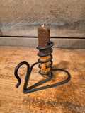 Primitive Black Wrought Iron and Wood Spiral Courting Candle Holder