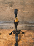 Antique Hand Forged Rush Light with Candle Holder Penny Feet Tripod