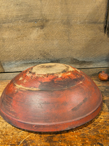 Antique Original Red Paint Wooden Bowl