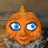 Primitive Paper Mache Pumpkin on a Wooden Measuring Grain Box 7"