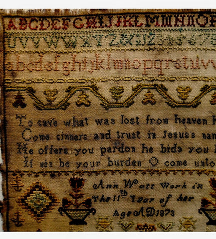 Early Sampler by Ann Watt aged 11 - 1873.