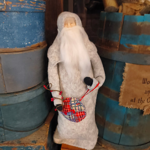 Primitive Handmade Santa with a Clay Face 18.5"