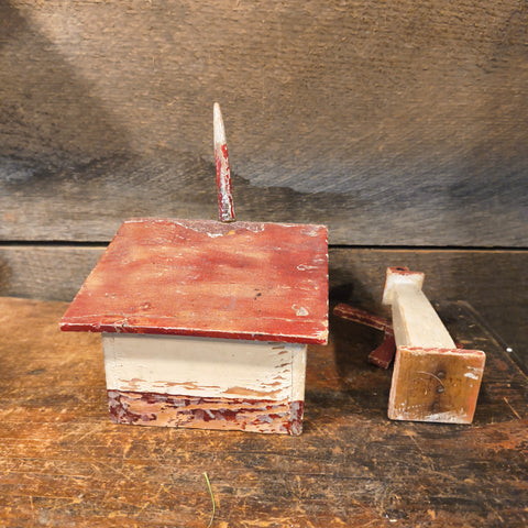 Primitive Vintage Folk Art House And Windmill
