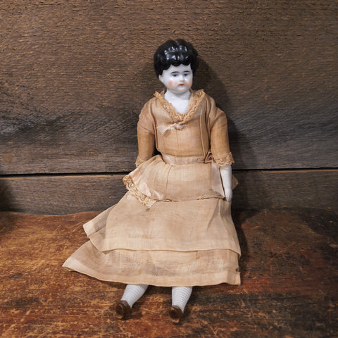Antique German Low-Brow China Head Doll 12"