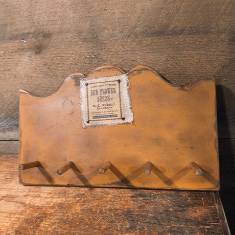 Primitive Wooden Pegboard w/ Sunflower