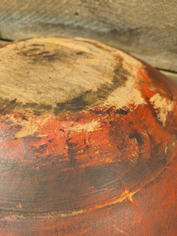 Antique Original Red Paint Wooden Bowl