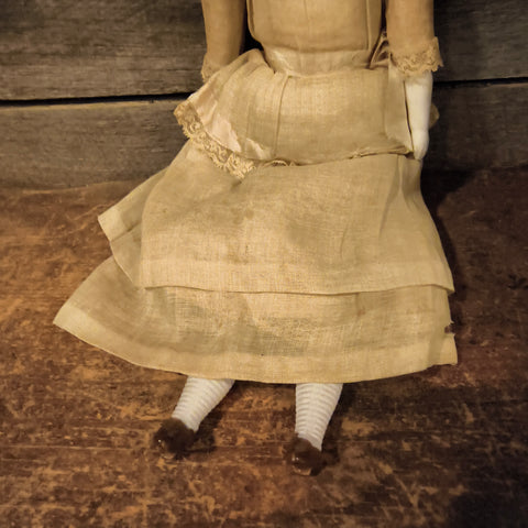 Antique German Low-Brow China Head Doll 12"