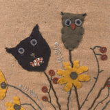 Primitive Halloween Folk Art Wall Decor - Hand Stitched Wool Felt Applique Pumpkin Witch Black Cat On Wood Panel - 12.5" x 14.5"