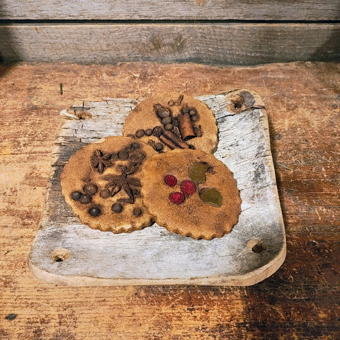 Antique Wooden plate with 3 ginger cookies