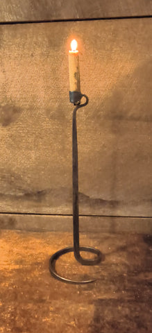 Vtg Brutalist Hand Wrought Iron Candle Stick w/ candle