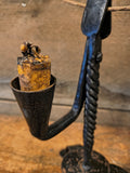 Antique Hand Forged Rush Light with Candle Holder Penny Feet Tripod