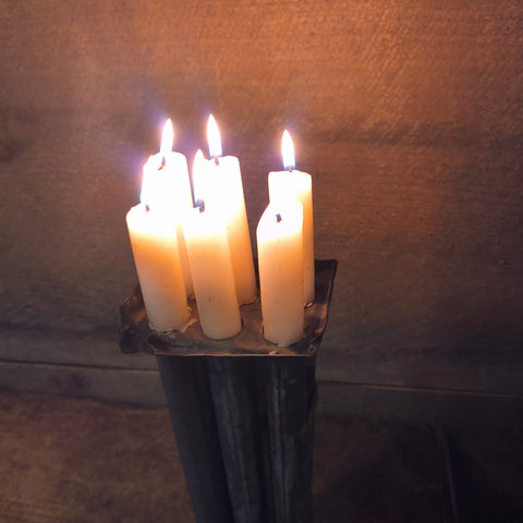 Antique 19th Century Primitive Tin 6 Tube Candle Mold 11”