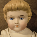 Antique 25" German Bisque/China Head Doll - Stuffed Cloth Body, Flawless Porcelain Limbs c.1890s